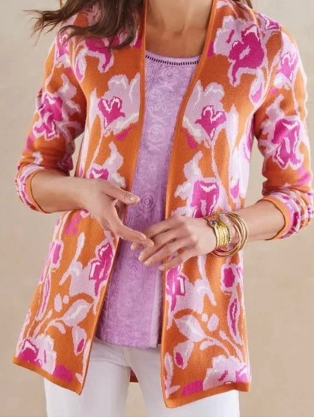 SOFT SURROUNDINGS Boho Statement Leslie Floral Open Cardigan Sweater Size 1X